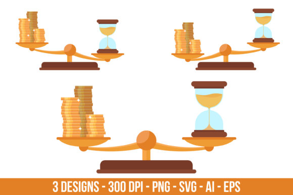Download Balance Scale with Coins and Hourglass - Premium Resources