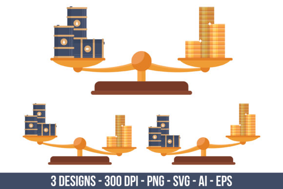 Download Balance Scale with Coins and Oil Barels - Premium Resources