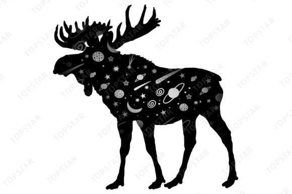 Download Moose Silhouette Stars Planets Pattern - Star Collection